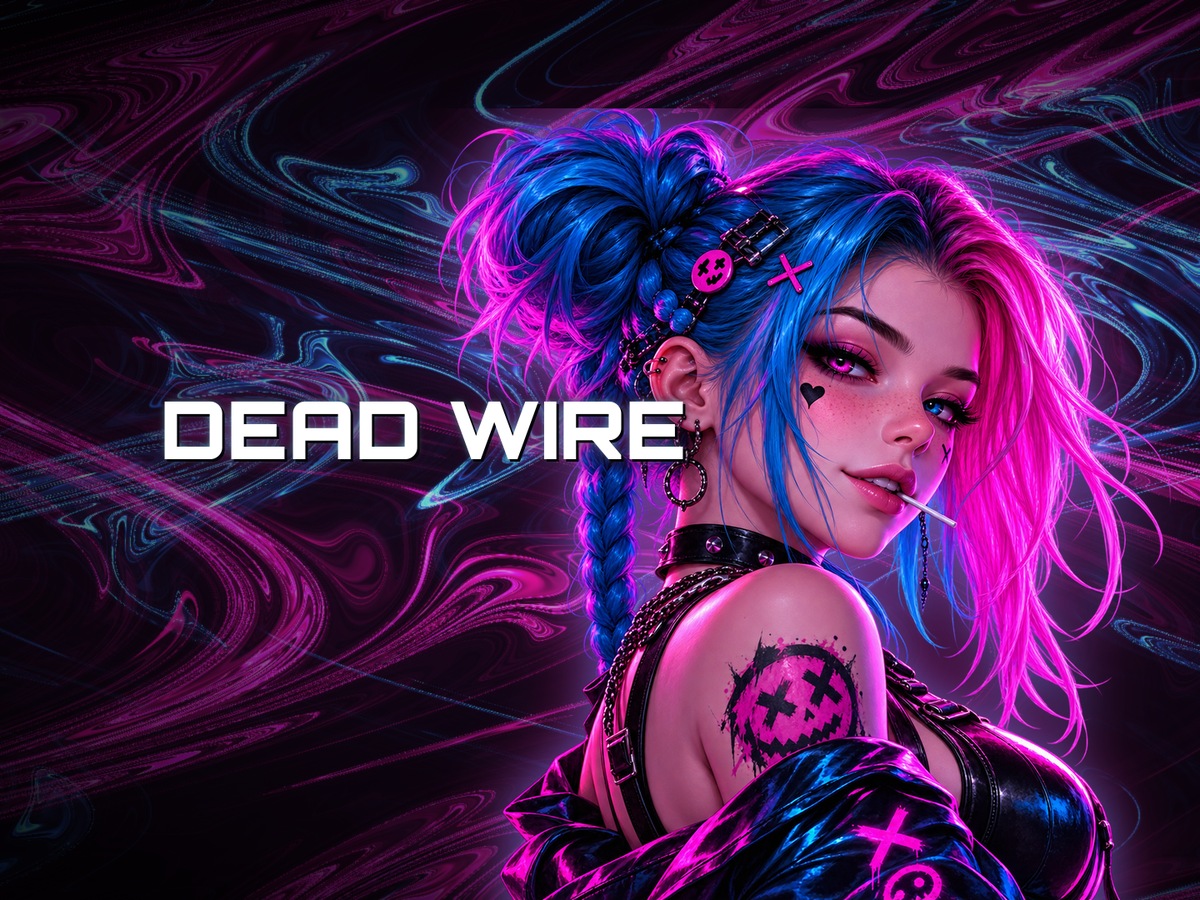 Dead Wire loading screen: a neon pink and blue character against swirling neon, with the DEAD WIRE title